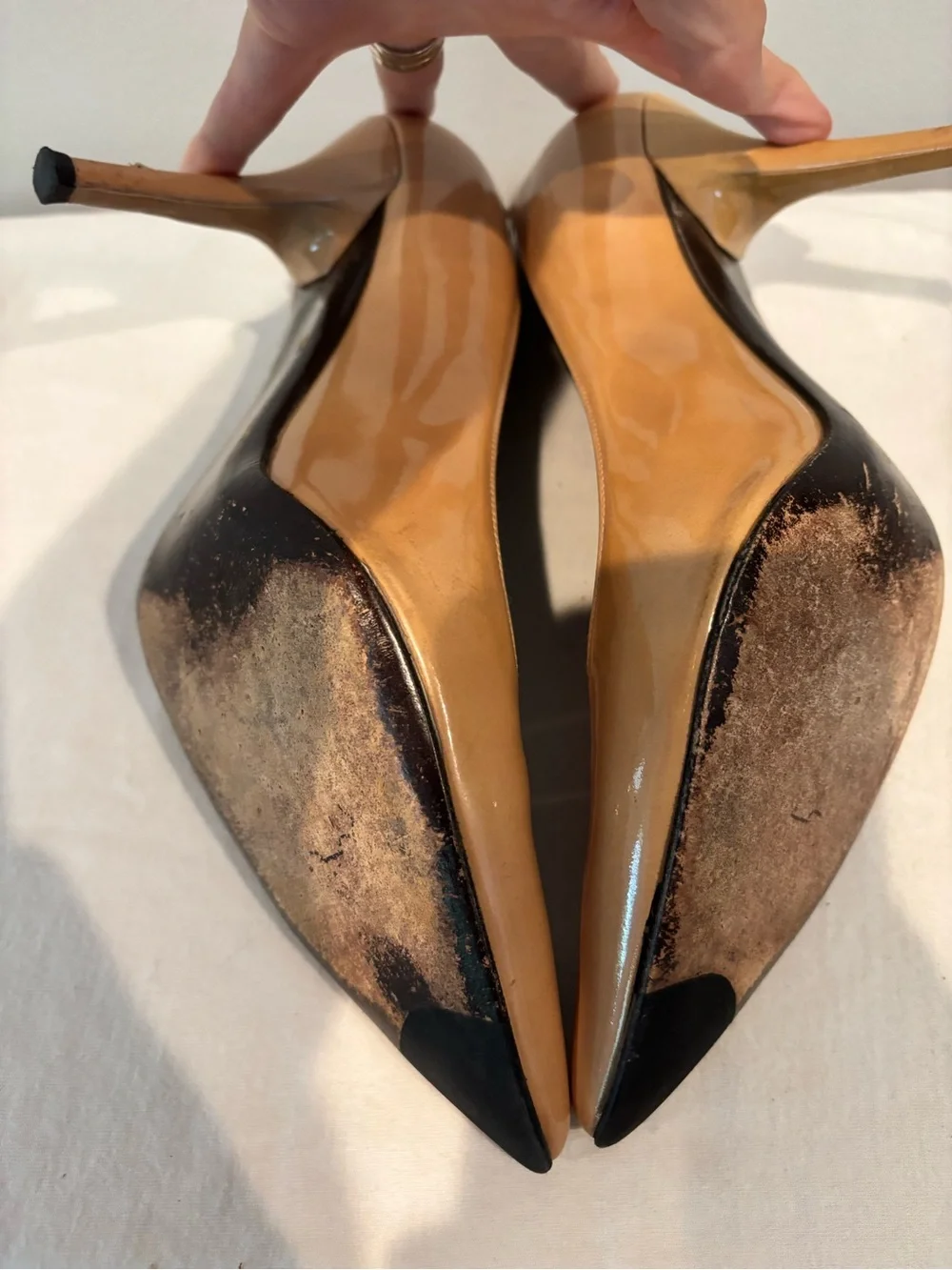 Stuart Weitzman Patent Nude Pointed-Toe Stiletto Pumps